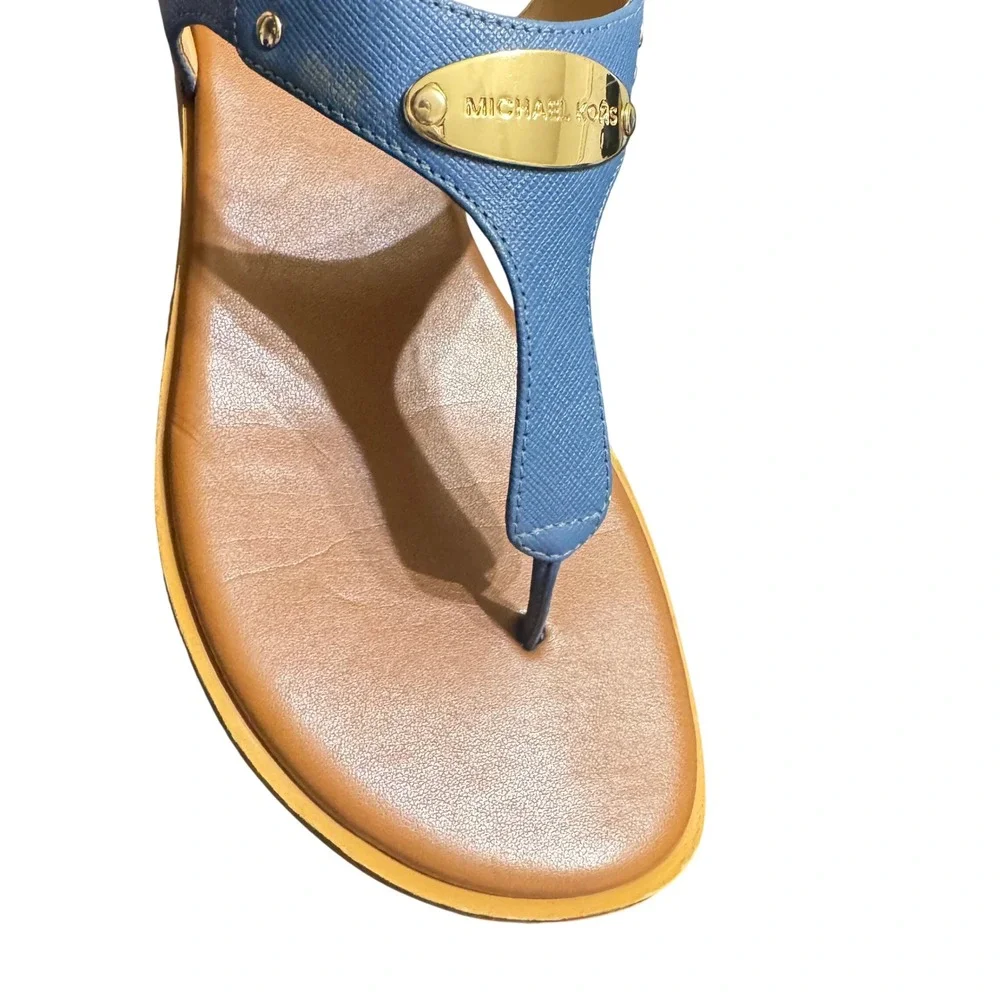 Michael Kors Plate Thong Sandals Women 6M‎ Blue Saffiano Leather Flat Logo